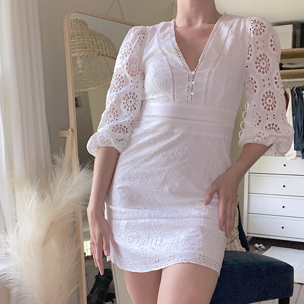 Banana Republic White Lace Dress Puffy Sleeves